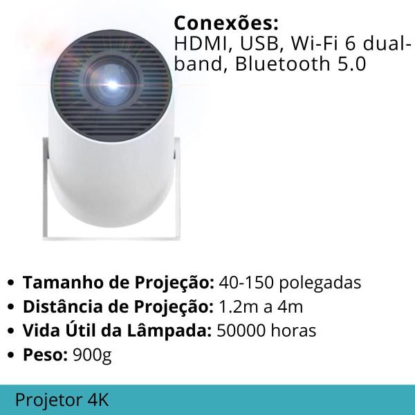 Imagem de Mini Projetor Portátil 4k Android Full Hd Smart Wifi Cinema leve eficiente