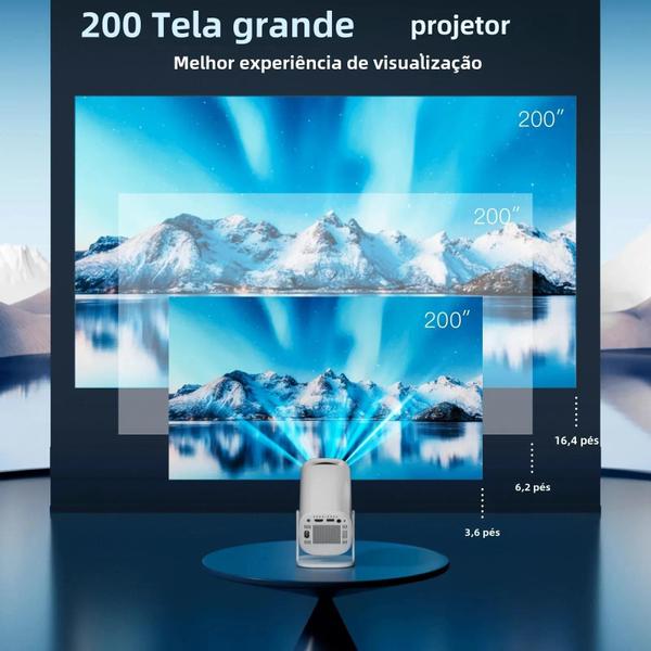 Imagem de Mini Projetor Portátil Inteligente com Android 11, WiFi 6 e Bluetooth - Ideal para Uso Externo