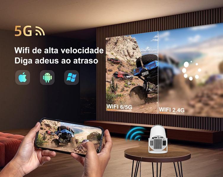 Imagem de Mini Projetor wifi HD 4K android bluetooth 5 smart bivolt 110v/220v Camping Sala de Estar Escola Trabalho Hy300