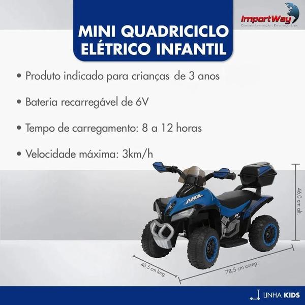 Imagem de Mini Quadriciclo Elétrico 6V Bivolt Azul com Fárois Led e Música