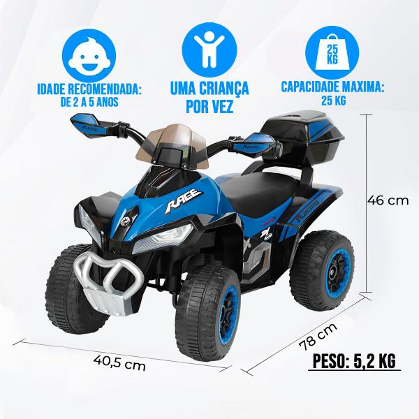 Imagem de  Mini Quadriciclo Elétrico Infantil Azul Para Crianças de 2 a 5 anos Brinquedo Com Carregador 110v/220v Com Luz e Som Moto Cross