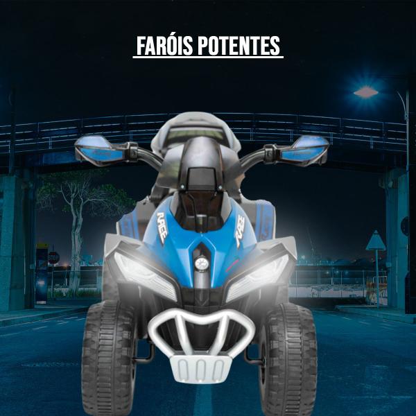 Imagem de  Mini Quadriciclo Elétrico Infantil Azul Para Crianças de 2 a 5 anos Brinquedo Com Carregador 110v/220v Com Luz e Som Moto Cross