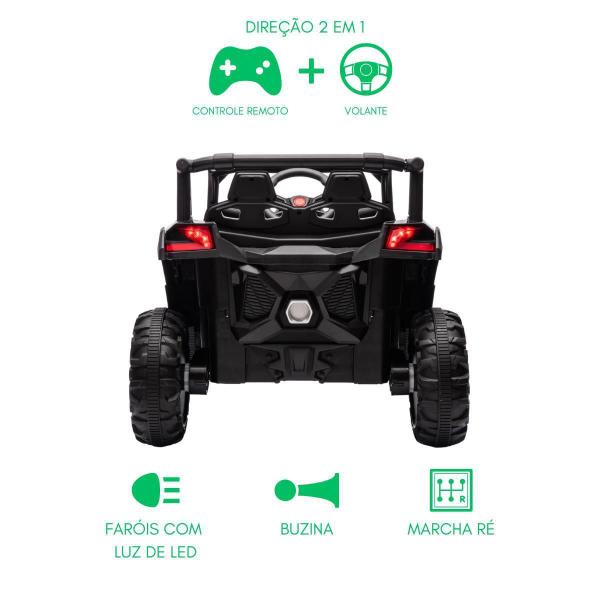 Imagem de Mini Quadriciclo Elétrico Motorizado 12V Preto Bluetooth Ré