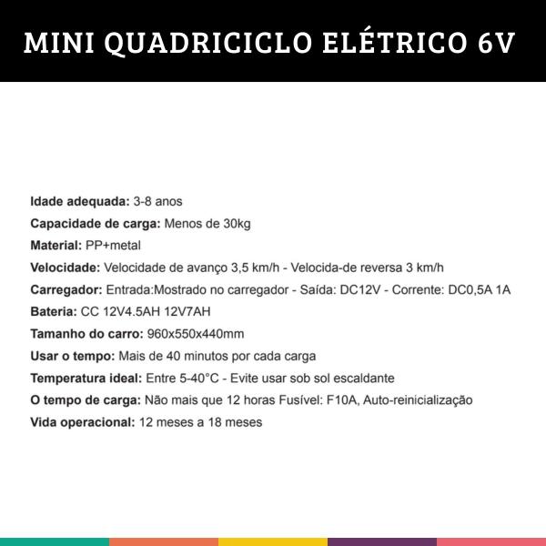 Imagem de Mini Quadriciclo Vermelho Infantil Elétrico 6v Som e Luz