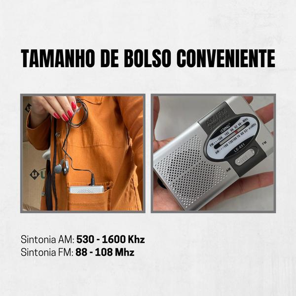 Imagem de Mini rádio AM/FM de bolso com antena e fone portátil - Lelong