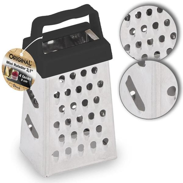 Mini Ralador De Inox 4 Faces Com Alca De Plastico 3,1'' 8Cm - Original Line Imagem de Mini Ralador De Inox 4 Faces Com Alca De Plastico 3,1'' 8Cm