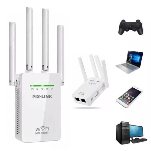 Imagem de Mini Roteador Repetidor WiFi Pix-Link 4 Antenas - Conexão Rápida e Estável