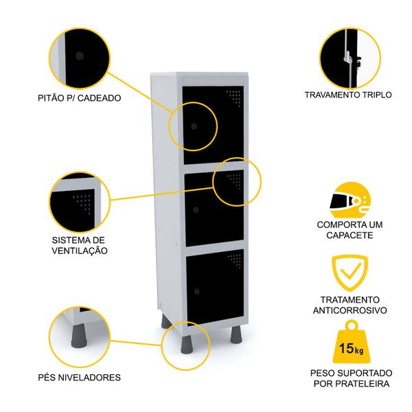 Imagem de Mini roupeiro de aço 3 portas pitão pandin - cinza/preto