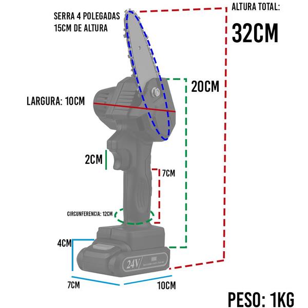 Imagem de Mini Serra Eletrica Portatil Motossera 600W Corta Rapido 24v Mecanico Madeira Jardim Bambu Lenha Carpinaria Podar Quintal