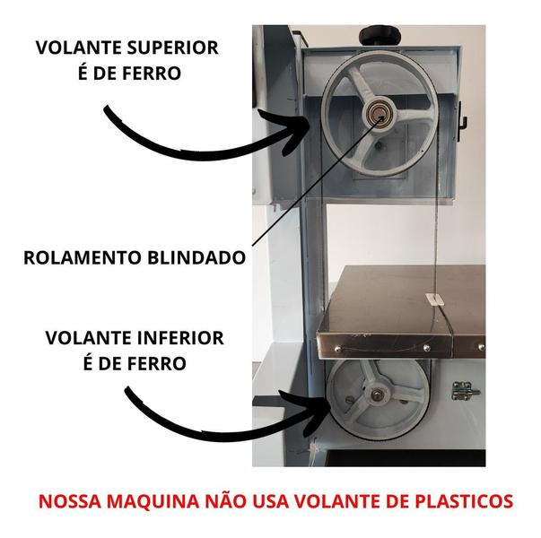 Imagem de Mini Serra Fita motor 1/3  Mesa Móvel Com Moedor Carne boca 5 Acoplado Bja150