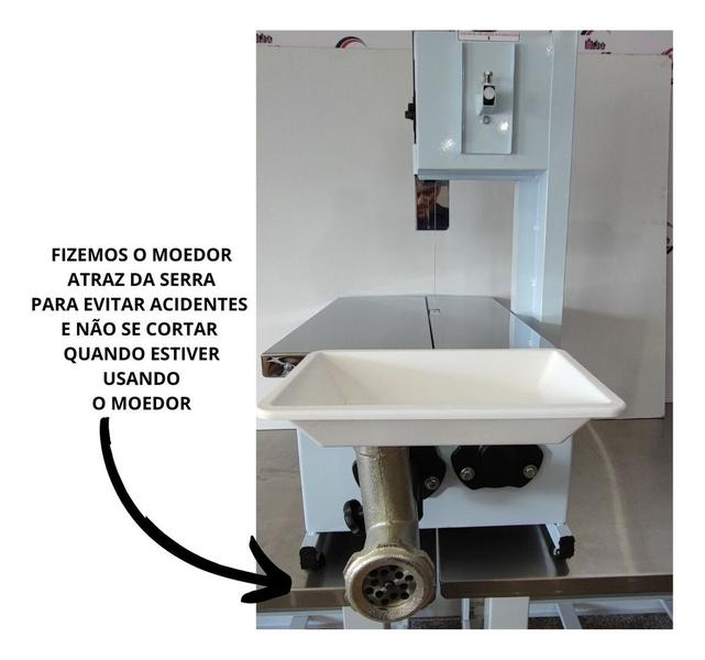 Imagem de Mini Serra Fita motor 1/3  Mesa Móvel Com Moedor Carne boca 5 Acoplado Bja150