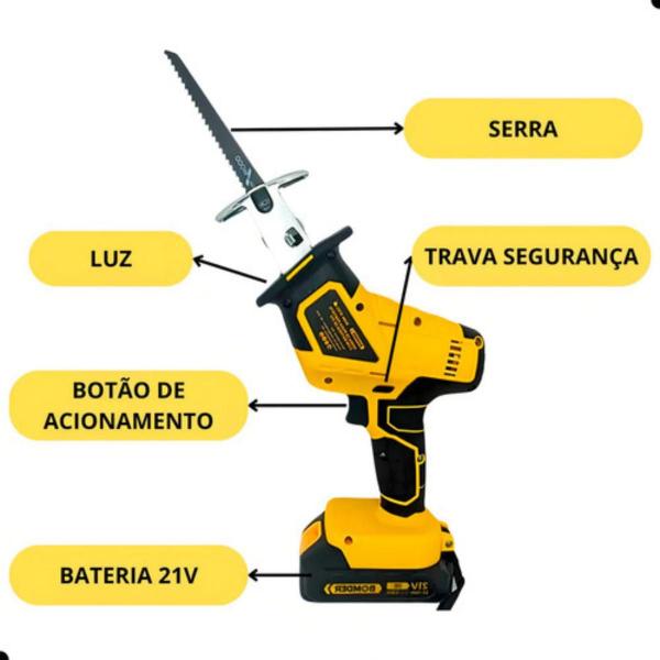 Imagem de Mini Serra Poda Elétrica Bateria 21v Portátil Cor Amarelo Preto 110/220V Bivolt