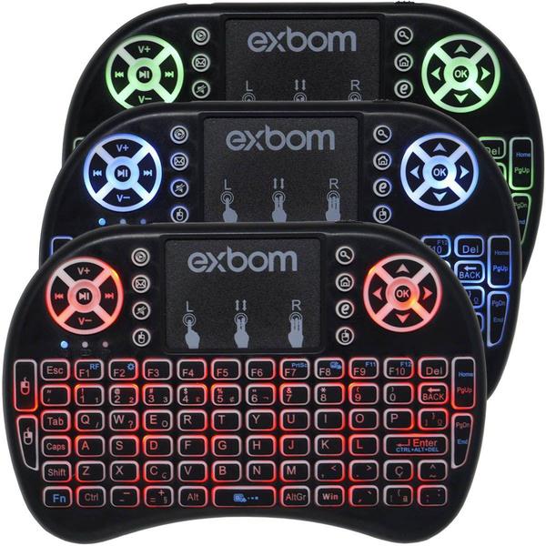 Imagem de Mini Teclado Mouse Touchpad Wireless Iluminado Wifi Sem Fio Exbom BK-BTI8LED Tv Smart Usb Preto