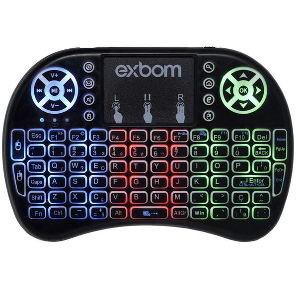 Imagem de Mini Teclado Mouse Touchpad Wireless Iluminado Wifi Sem Fio Exbom BK-BTI8LED Tv Smart Usb Preto