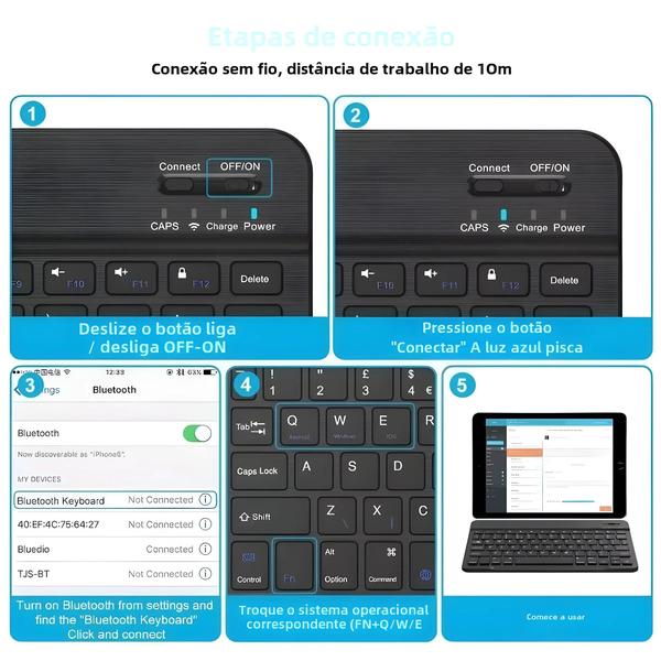 Imagem de Mini Teclado Sem Fio Bluetooth Portátil - Compatível com iPad, iPhone, Tablets Android, iOS e Windows