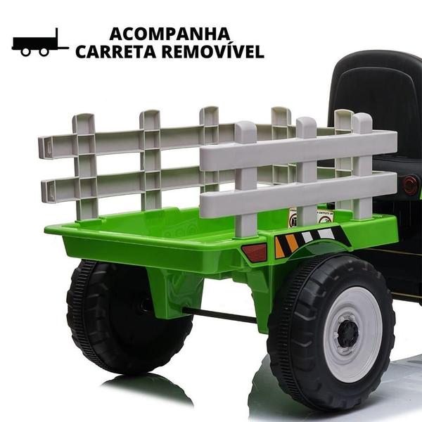 Imagem de Mini Trator Elétrico 12V Cor Verde Com Carreta BW210VD IMPORTWAY