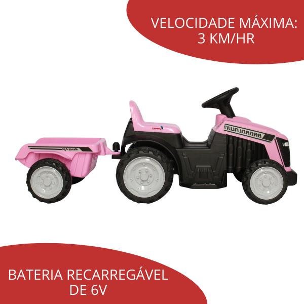 Imagem de Mini Trator Elétrico Carrinho Carro Infantil Kids 6v Reboque Rosa