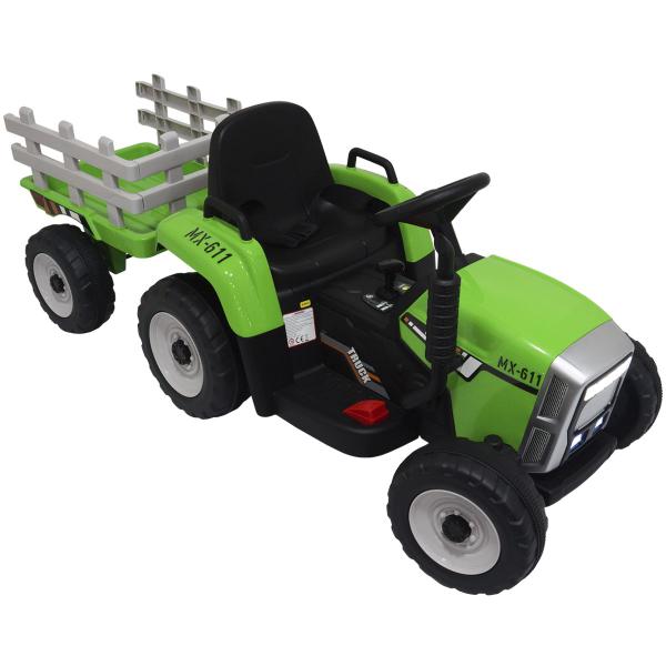 Imagem de Mini Trator Elétrico com Carreta Caçamba Bateria 12V Infantil Criança Verde Brinqway Bw-210 Vd