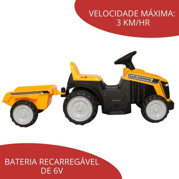 Imagem de Mini trator elétrico infantil com carreta reboque 6v amarelo