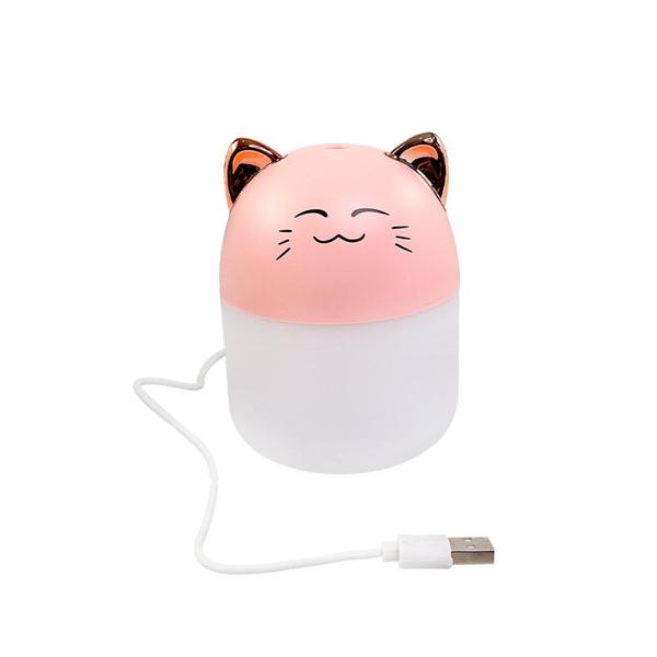 Imagem de Mini Umidificador de Ar Ambiente Aromatizador Portátil USB Luzes Led Vaso Madeira Vulcão Animais Bichinhos Fofos Gato Coelho Panda