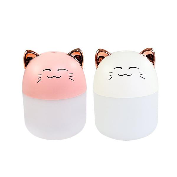 Imagem de Mini Umidificador de Ar Ambiente Aromatizador Portátil USB Luzes Led Vaso Madeira Vulcão Animais Bichinhos Fofos Gato Coelho Panda