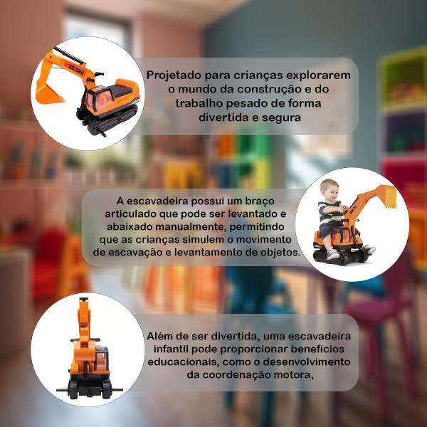 Imagem de Mini Veículo Escavadeira Gigante Trator Design Moderno Infantil