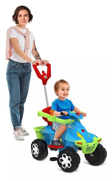 Imagem de Mini Veiculo Smart Quad Passeio Azul Pedal com Haste Bandeirante Menino