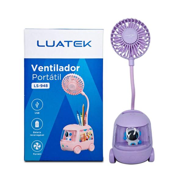 Imagem de Mini Ventilador 2 Velocidades Recarregável Com Base Para Colar Lápis Caneta Coleção