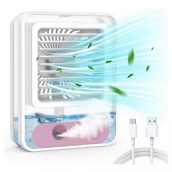 Imagem de Mini Ventilador Climatizador de Mesa Escritório Refrigerador de Ar Portátil USB 3 Velocidades Led Ambientes Pequenos