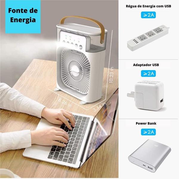 Imagem de Mini ventilador de mesa 3 velocidades + jato climatizante frio USB portátil 