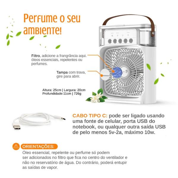 Imagem de Mini ventilador de mesa 3 velocidades + jato climatizante frio USB portátil 