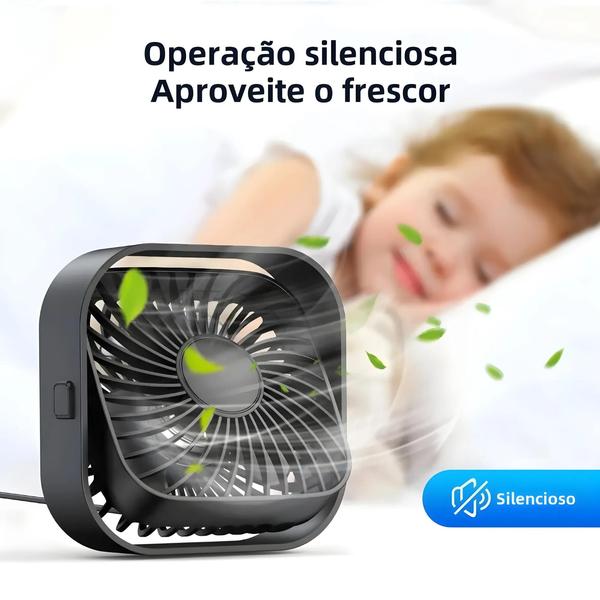 Imagem de Mini Ventilador de Mesa Portátil USB - 3 Velocidades, 360° Giratório e Silencioso