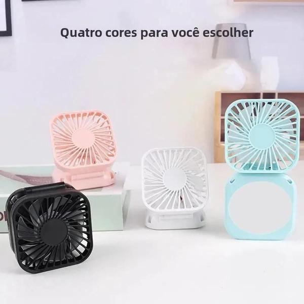 Imagem de Mini Ventilador de Pescoço Portátil e Recarregável - Silencioso com Espelho de Vaidade Dobrável