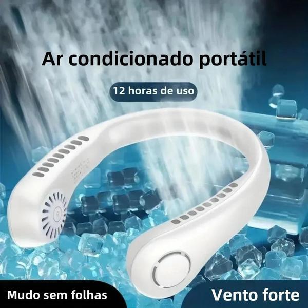 Imagem de Mini Ventilador de Pescoço USB Portátil - Sem Lâminas, Recarregável e Ideal para Esportes