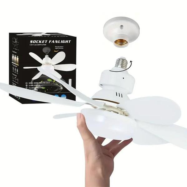 Mini Ventilador de teto super silencioso Lampada Potencia 40W Central 3 Niveis Branco Abajur Programado - Fanlight Imagem de Mini Ventilador de teto super silencioso Lampada Potencia 40W Central 3 Niveis Branco Abajur Programado