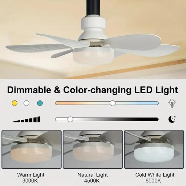 Mini Ventilador de teto super silencioso Lampada Potencia 40W Central 3 Niveis Branco Abajur Programado - Fanlight Imagem de Mini Ventilador de teto super silencioso Lampada Potencia 40W Central 3 Niveis Branco Abajur Programado