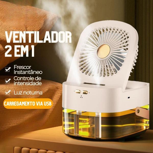 Imagem de Mini Ventilador e Umidificador de Ambiente de Mesa Portátil 1,6L 2 em 1 com Luz Noturna