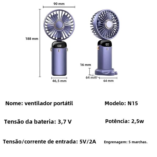 Imagem de Mini Ventilador Portátil 5000mAh - Dobrável, Recarregável via USB com Suporte para Celular