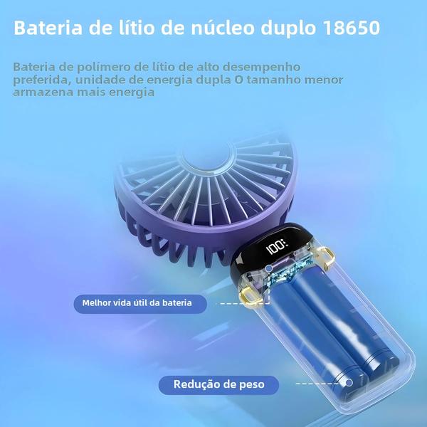 Imagem de Mini Ventilador Portátil 5000mAh - Dobrável, Recarregável via USB com Suporte para Celular