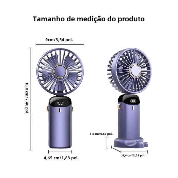 Imagem de Mini Ventilador Portátil Dobrável - 1800mAh, USB Recarregável, 5 Velocidades