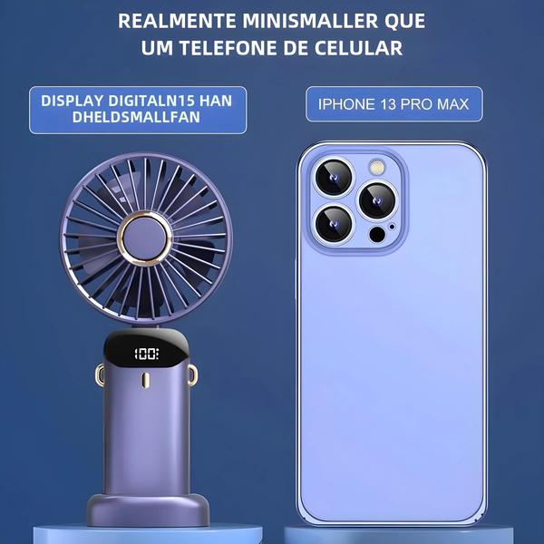 Imagem de Mini Ventilador Portátil Dobrável - 1800mAh, USB Recarregável, 5 Velocidades