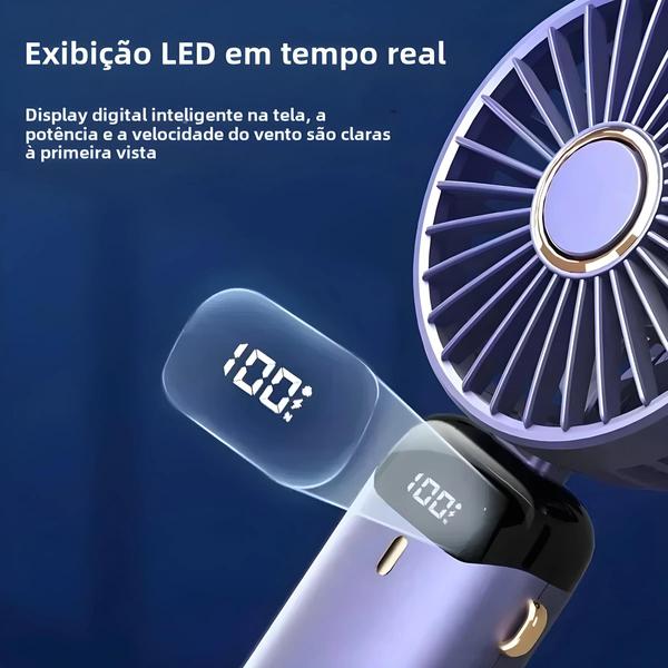 Imagem de Mini Ventilador Portátil Dobrável 3000mAh - 5 Velocidades - USB - Pendurado no Pescoço