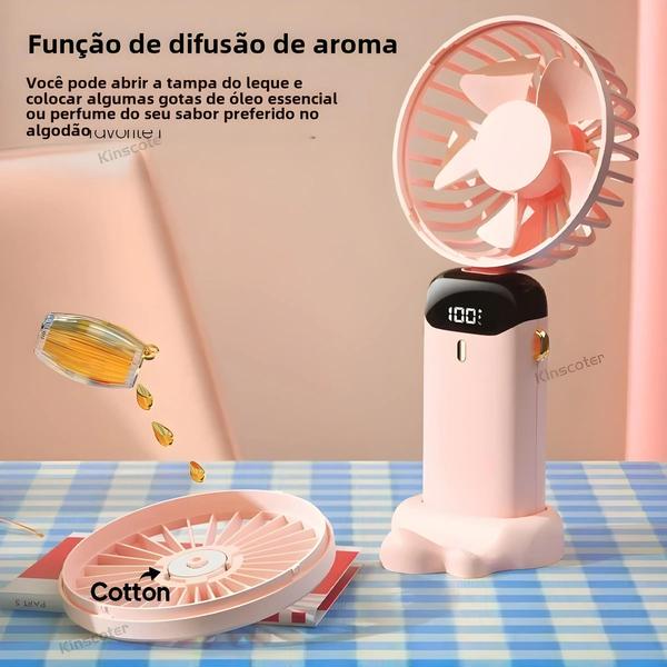 Imagem de Mini Ventilador Portátil Dobrável - 5 Velocidades, USB Recarregável, com Base