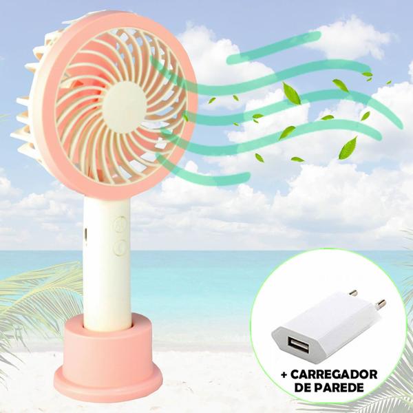 Imagem de Mini Ventilador Portátil Recarregável + adaptador Rosa CBRN07295