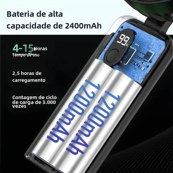 Imagem de Mini Ventilador Portátil Recarregável USB 2400mAh - 3 em 1 com Suporte para Pescoço e Mão