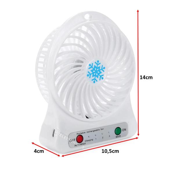 Mini Ventilador Portátil Recarregável USB Com 3 Três Níveis Velocidades Branco 30952BR - Jiaxi Imagem de Mini Ventilador Portátil Recarregável USB Com 3 Três Níveis Velocidades Branco 30952BR