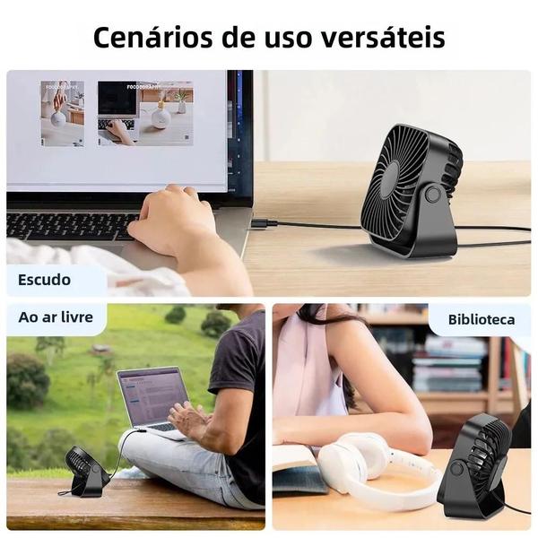 Imagem de Mini ventilador portátil USB de 4 polegadas silencioso 3 velocidades 360  Ajuste para mesa de