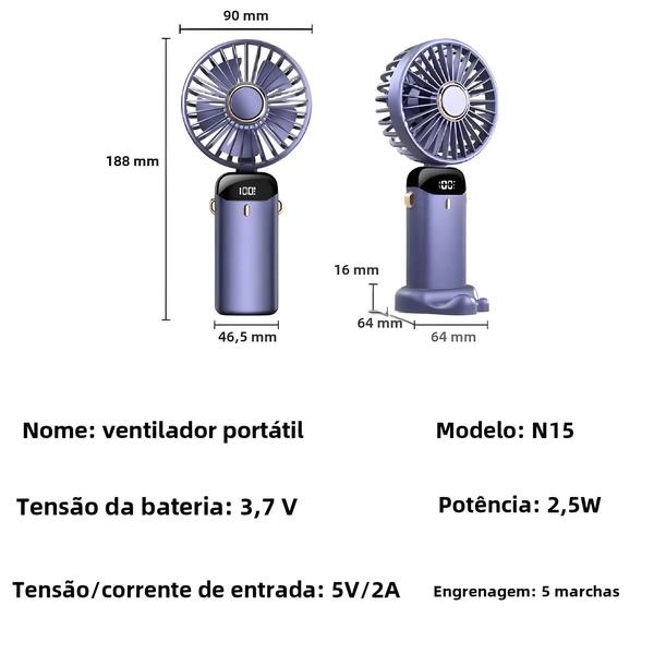 Imagem de Mini Ventilador Portátil USB Recarregável - 5 Velocidades, Dobrável com Suporte para Celular