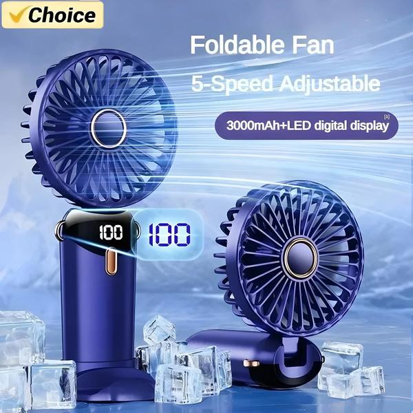 Imagem de Mini Ventilador Portátil USB Recarregável - 5 Velocidades, Dobrável com Suporte para Celular