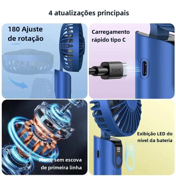 Imagem de Mini Ventilador Portátil USB Recarregável 5000mAh - com Base e Cordão